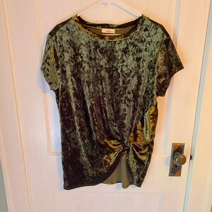 Green twist front velvet blouse